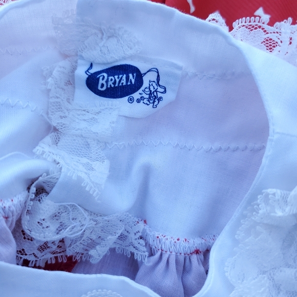 Vintage Bryan Dress Short-sleeve Ruffles & Lace Red|White Baby Girls 6 Month - Picture 4 of 6